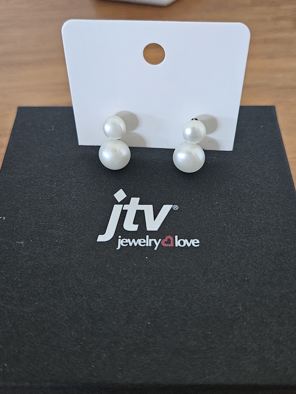 JTV White Double Pearl Drop Stud Earrings - Elegant Duo Pearl Design